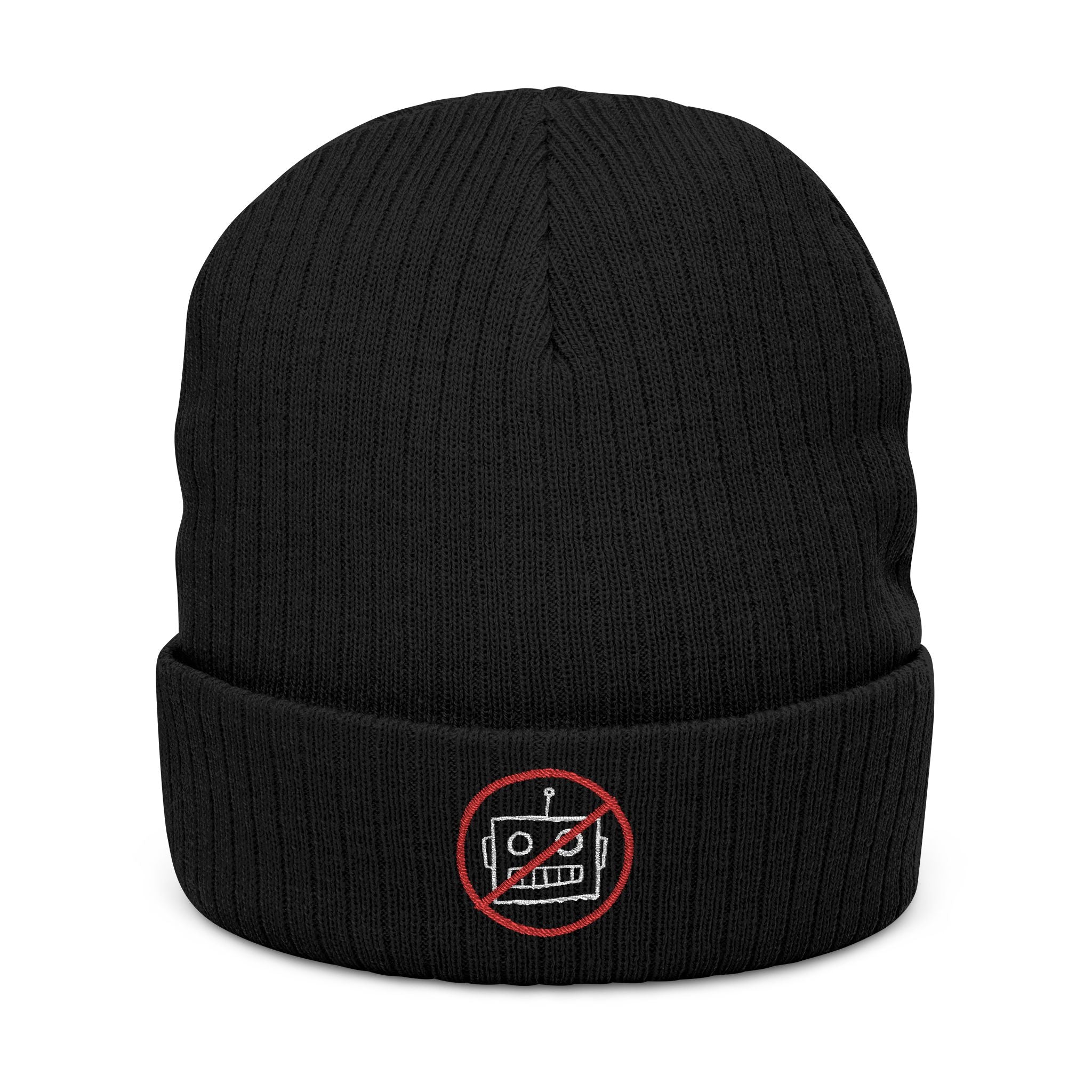 No AI Robot Ribbed Knit Beanie