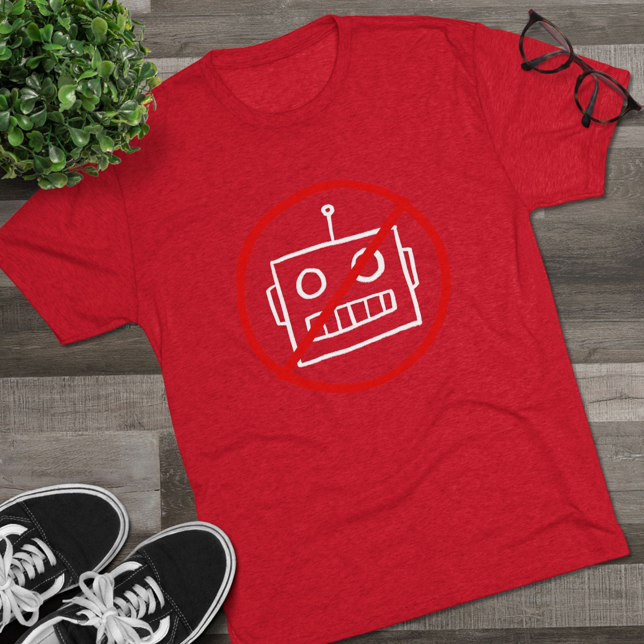 No AI Robot Unisex Tri-Blend Crew Tee