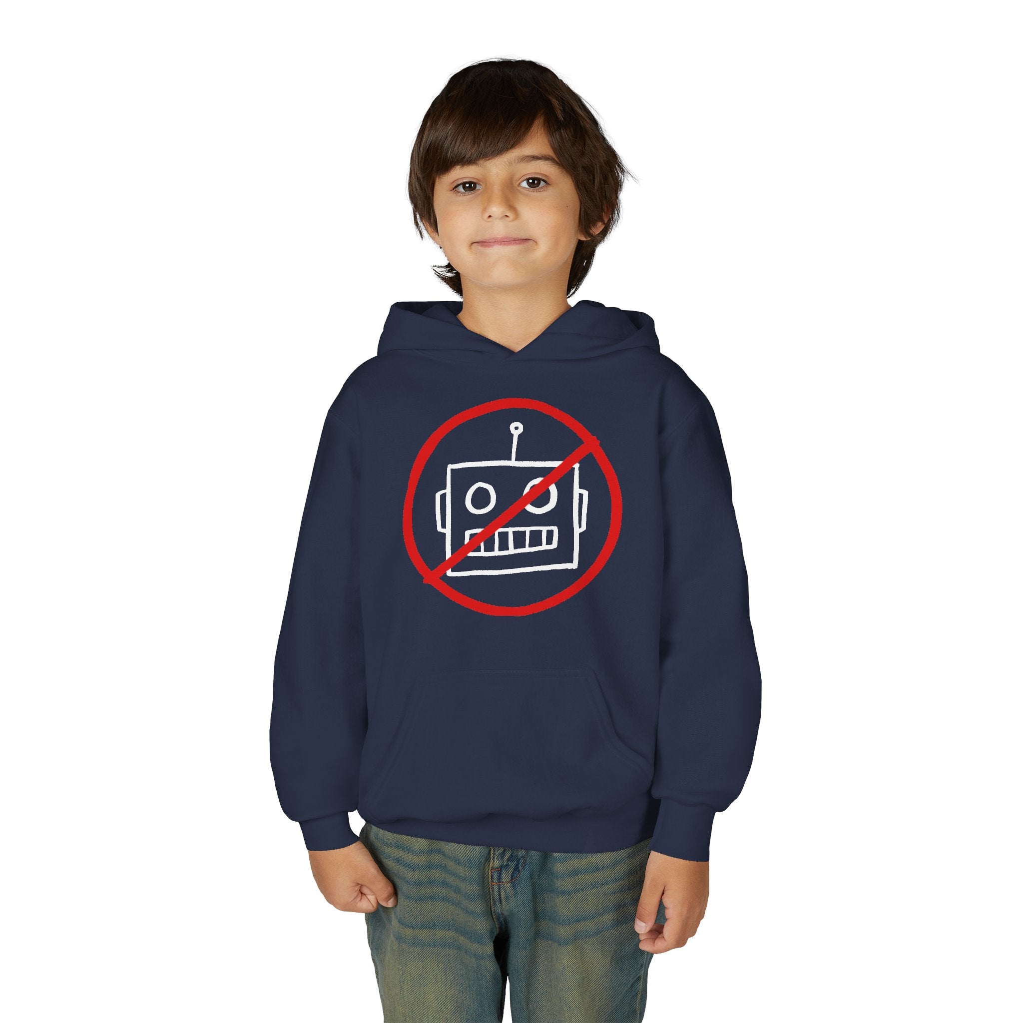 No AI Robot Youth Hooded Sweatshirt
