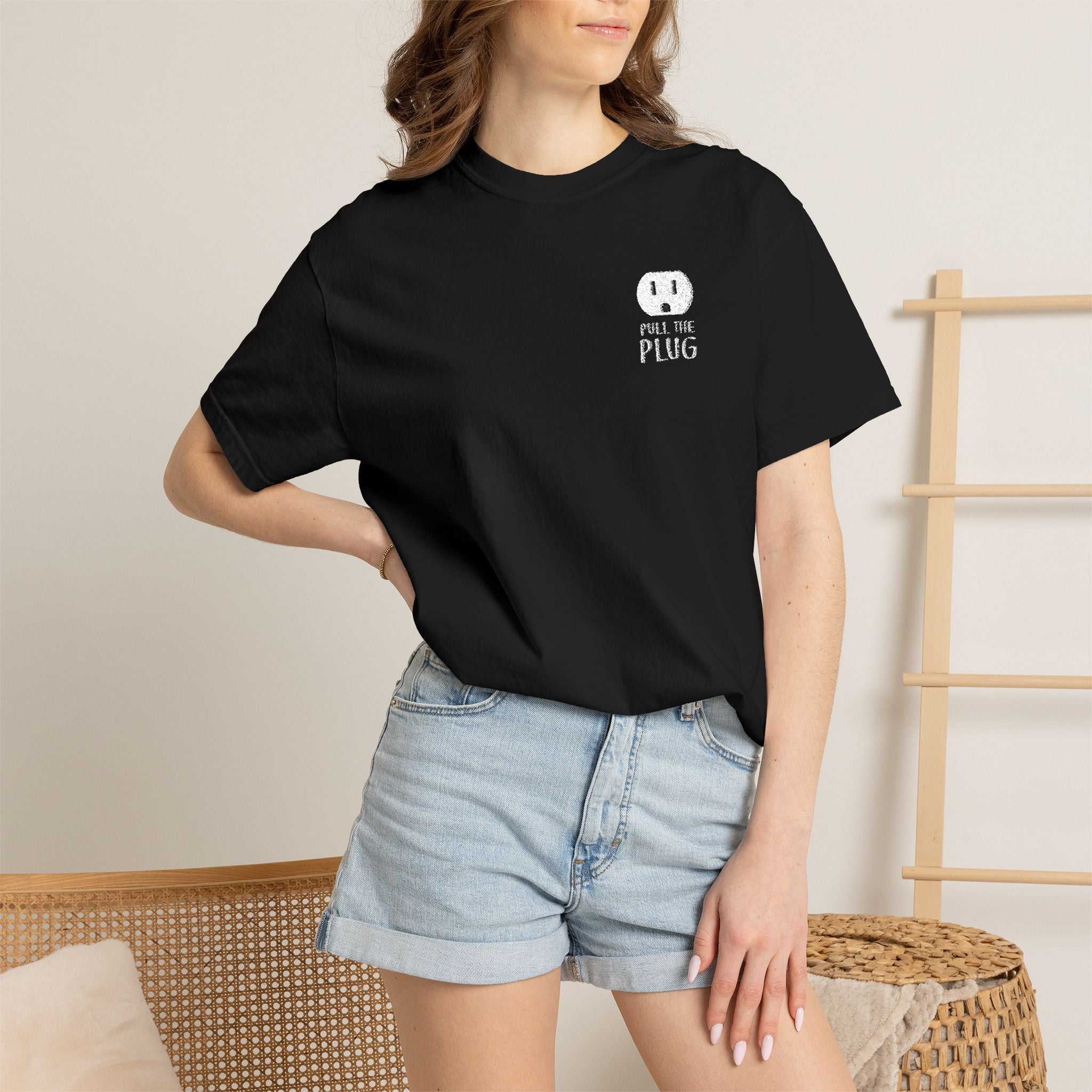 Pull The Plug Unisex T-shirt Pocket Design