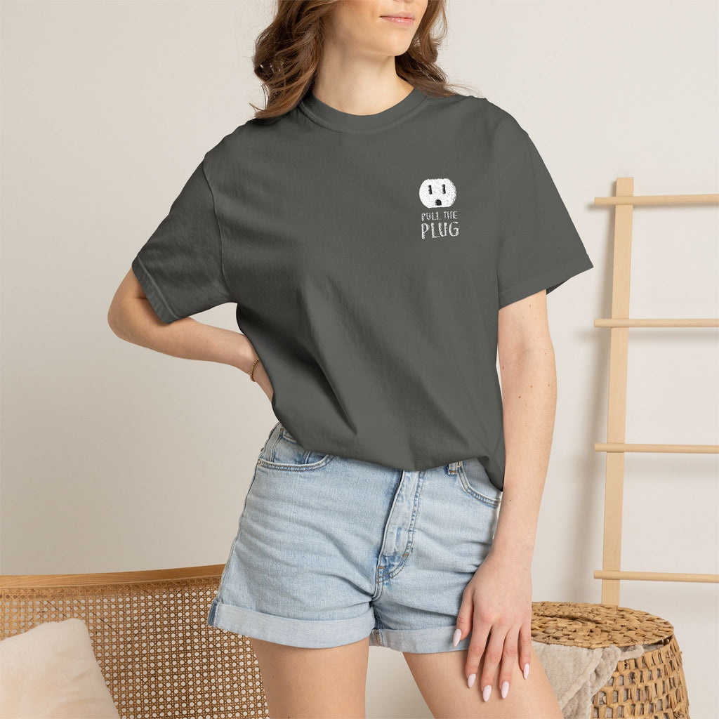 Pull The Plug Unisex T-shirt Pocket Design