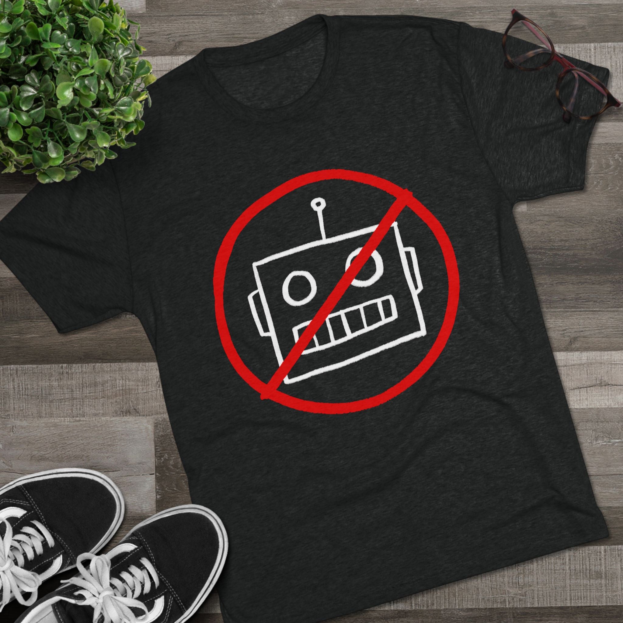 Unisex No AI Robot Tri-Blend Crew Tee
