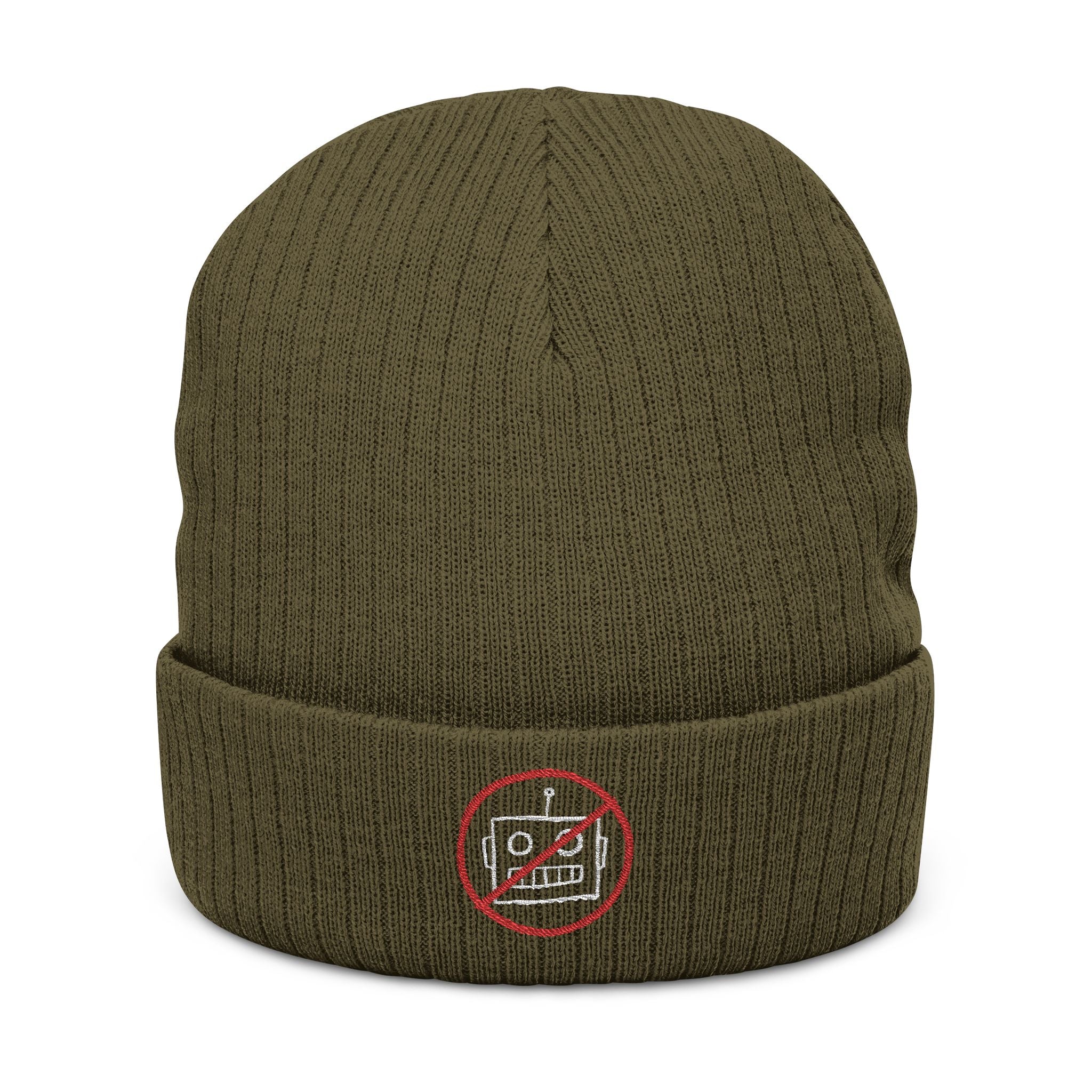 No AI Robot Ribbed Knit Beanie