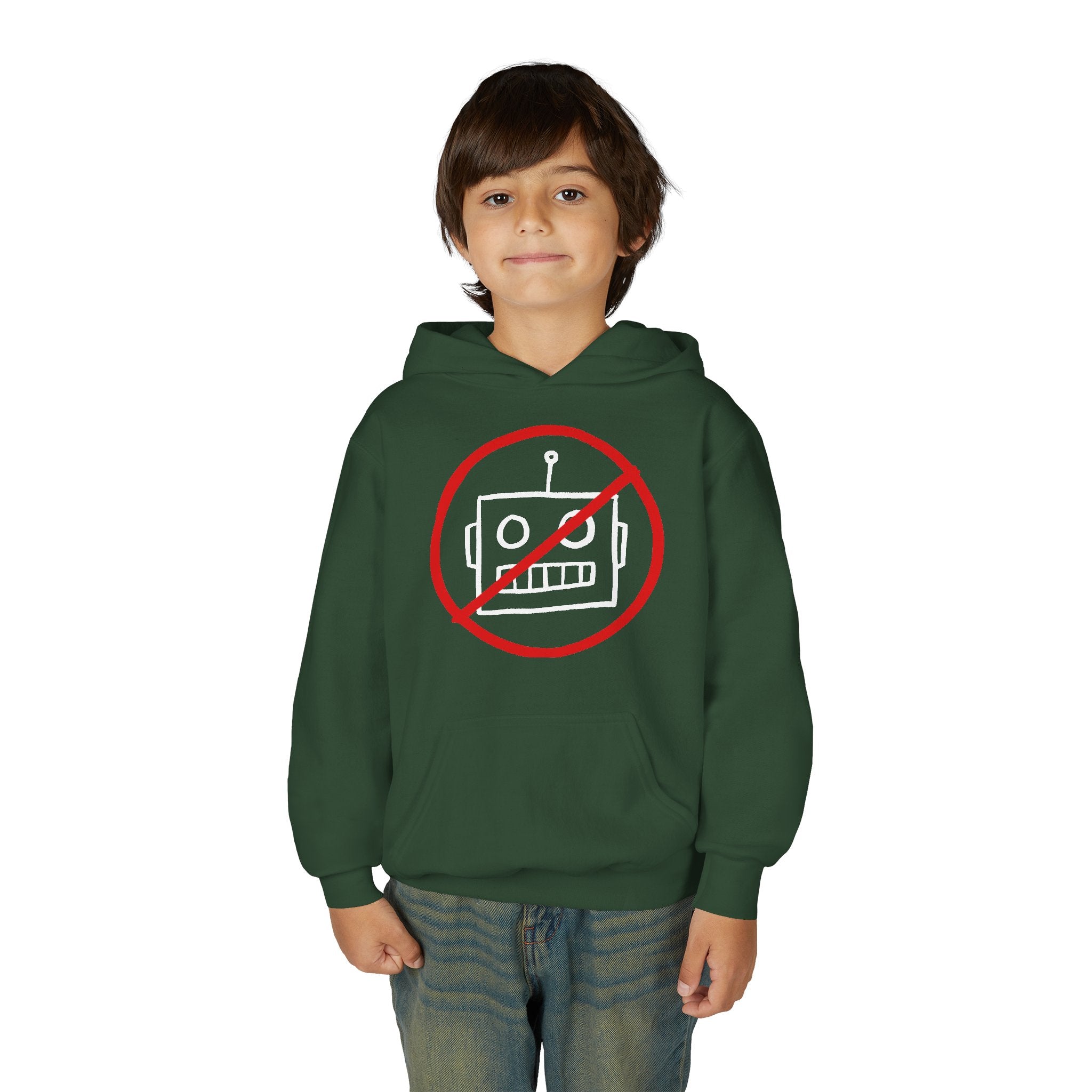 No AI Robot Youth Hooded Sweatshirt