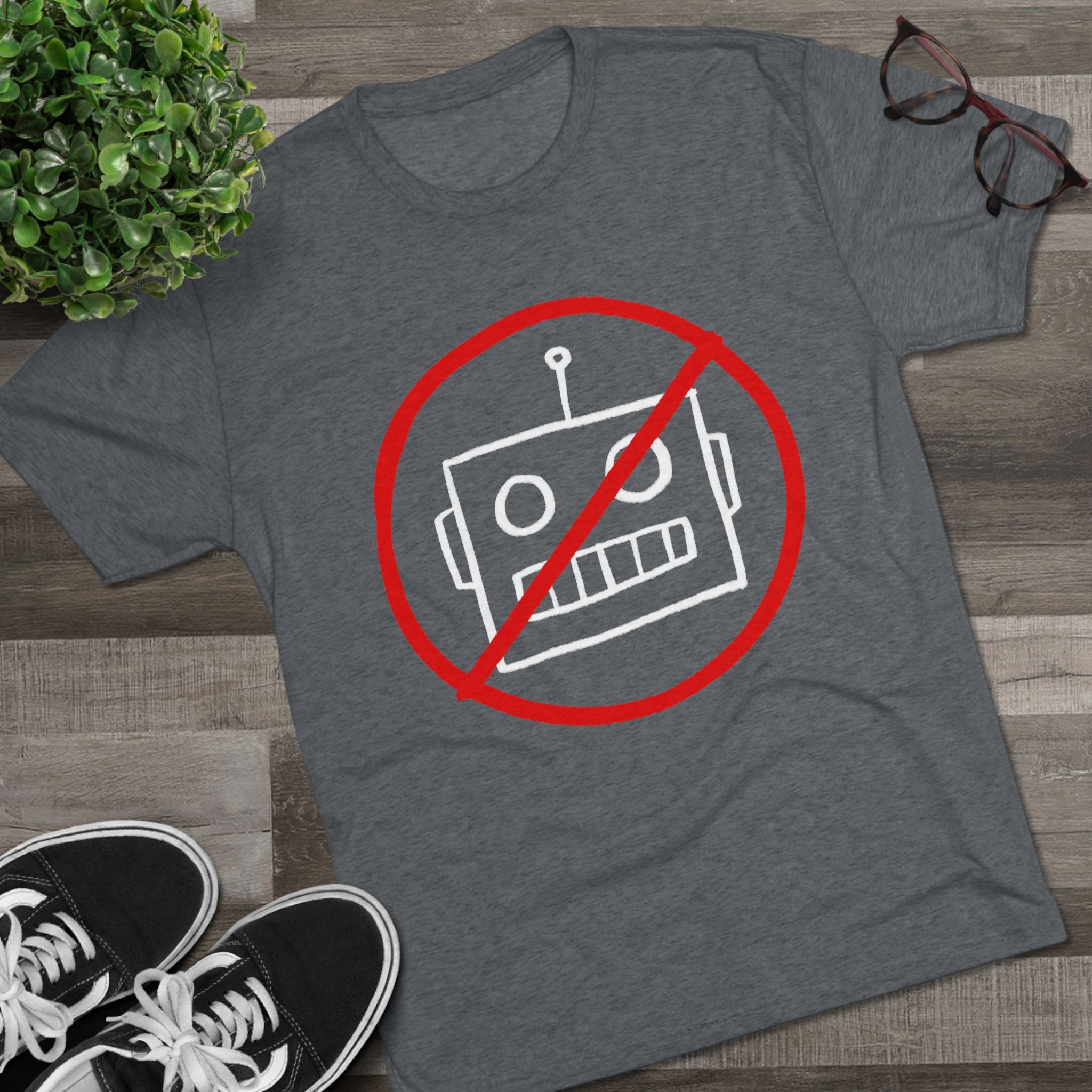 Unisex No AI Robot Tri-Blend Crew Tee