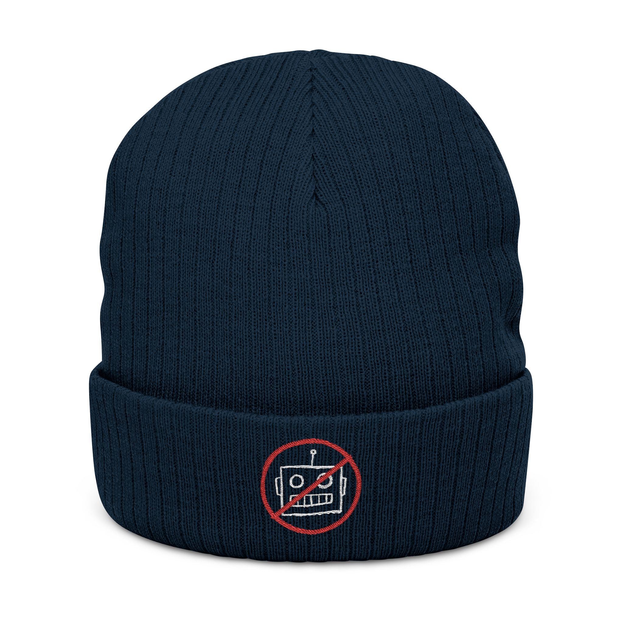 No AI Robot Ribbed Knit Beanie