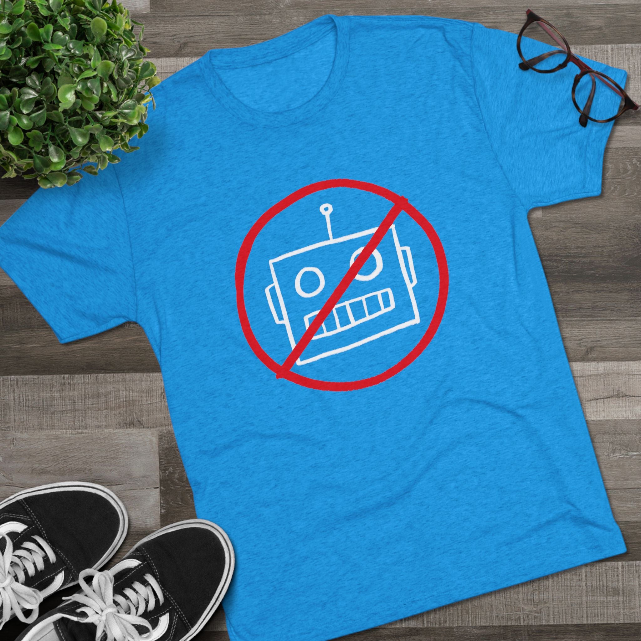 No AI Robot Unisex Tri-Blend Crew Tee