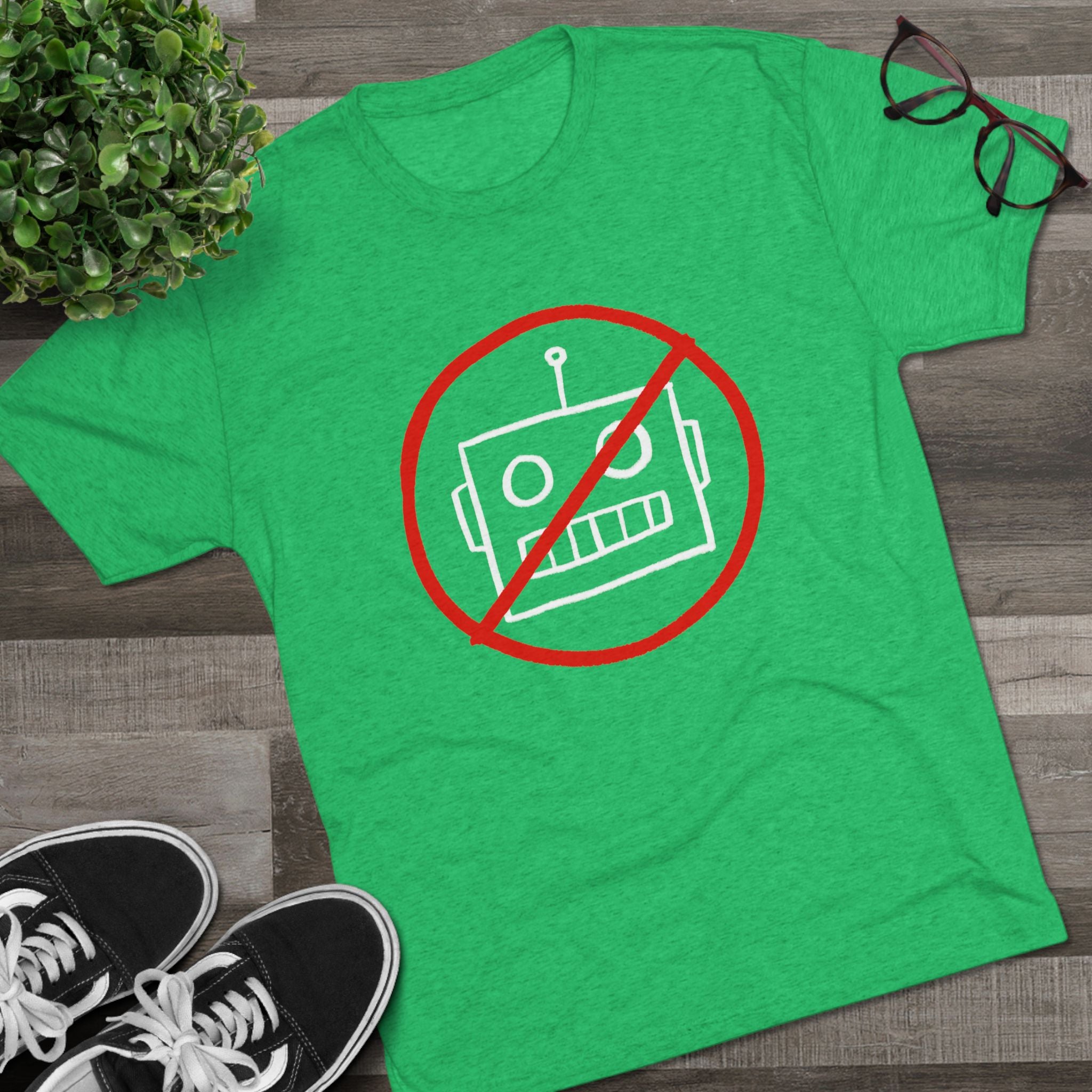 No AI Robot Unisex Tri-Blend Crew Tee