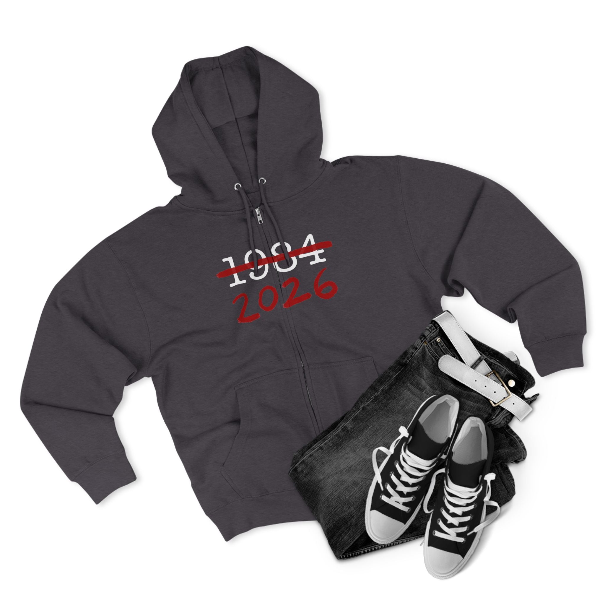 Anti Surveillance AI 1984 2026 Unisex Zip Hoodie