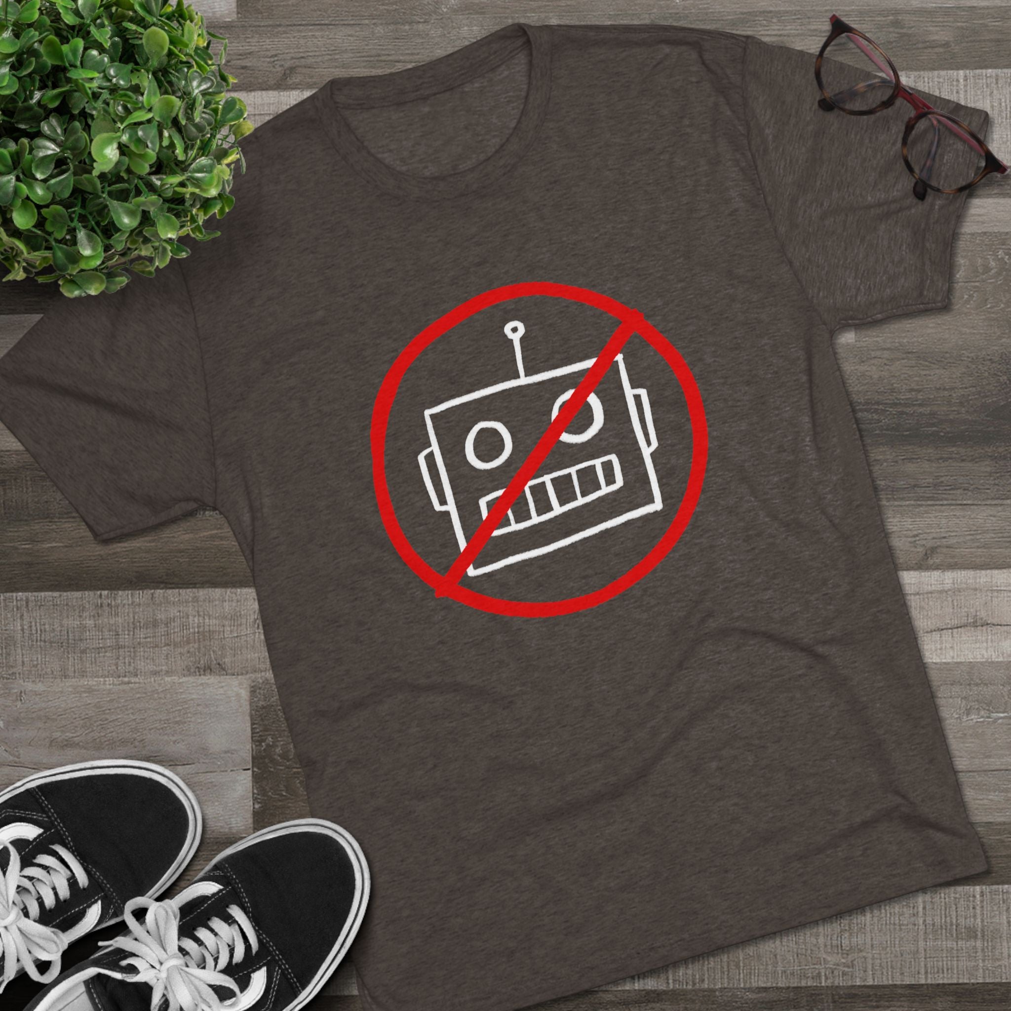 No AI Robot Unisex Tri-Blend Crew Tee
