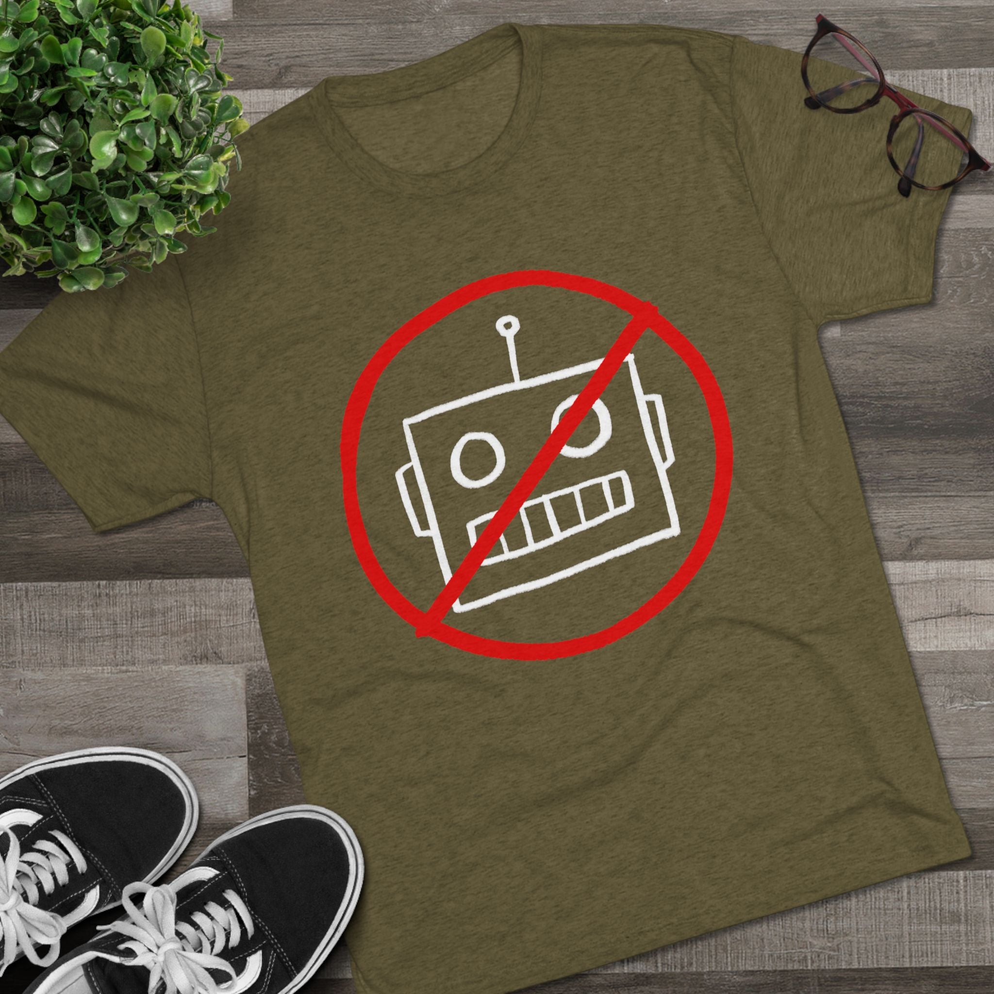 Unisex No AI Robot Tri-Blend Crew Tee