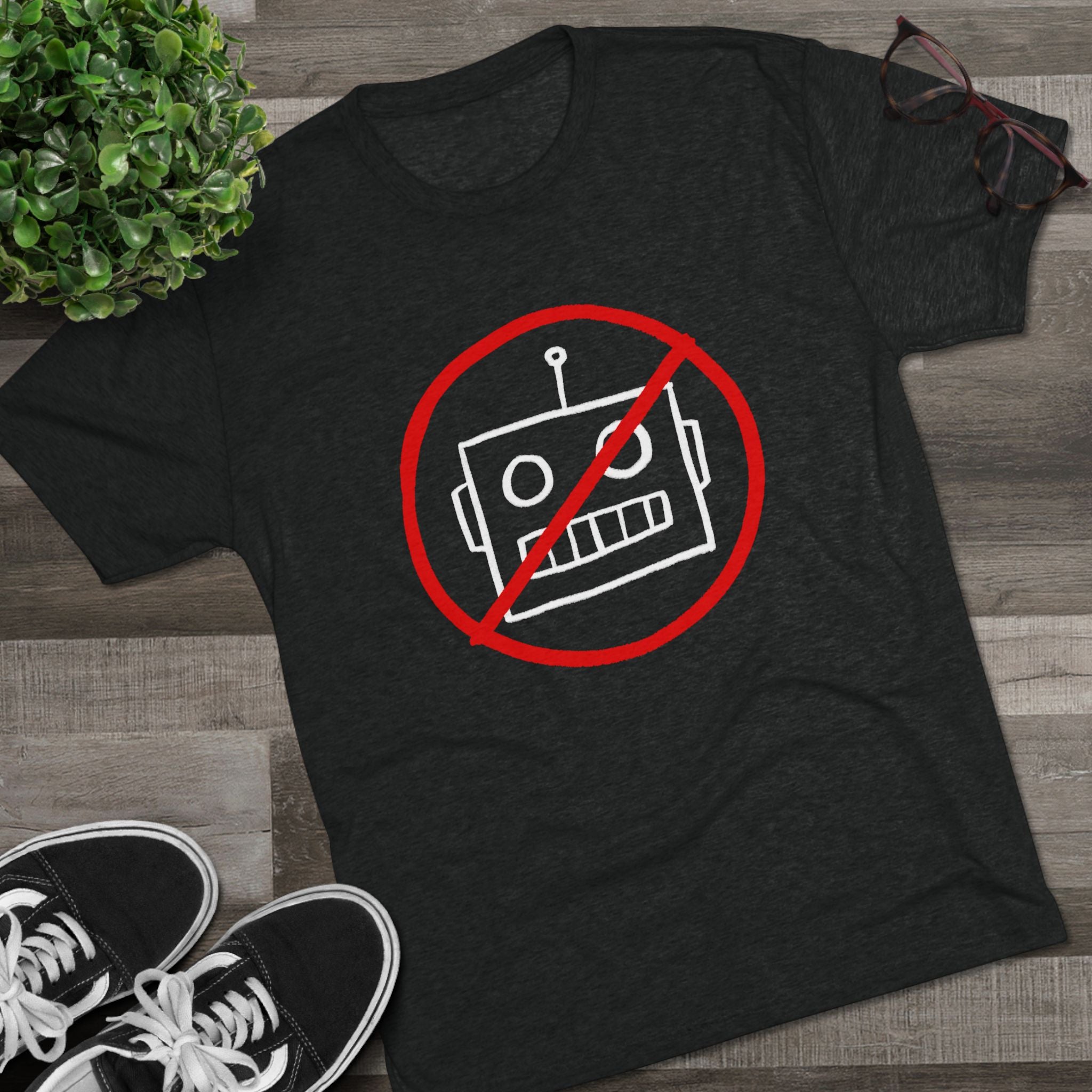 No AI Robot Unisex Tri-Blend Crew Tee