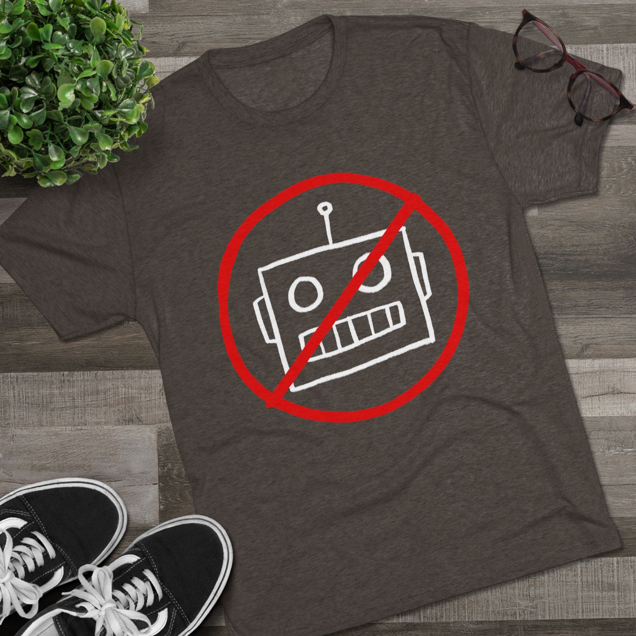 Unisex No AI Robot Tri-Blend Crew Tee