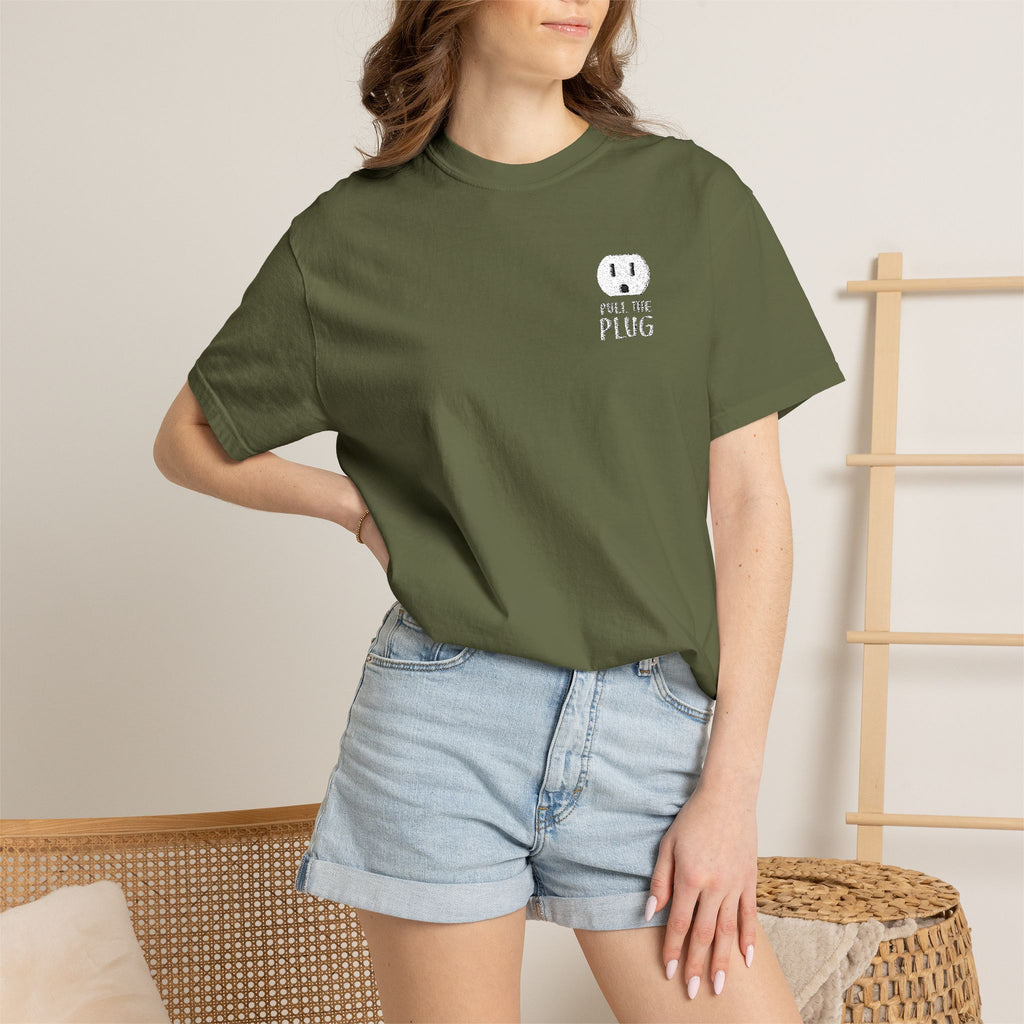 Pull The Plug Unisex T-shirt Pocket Design