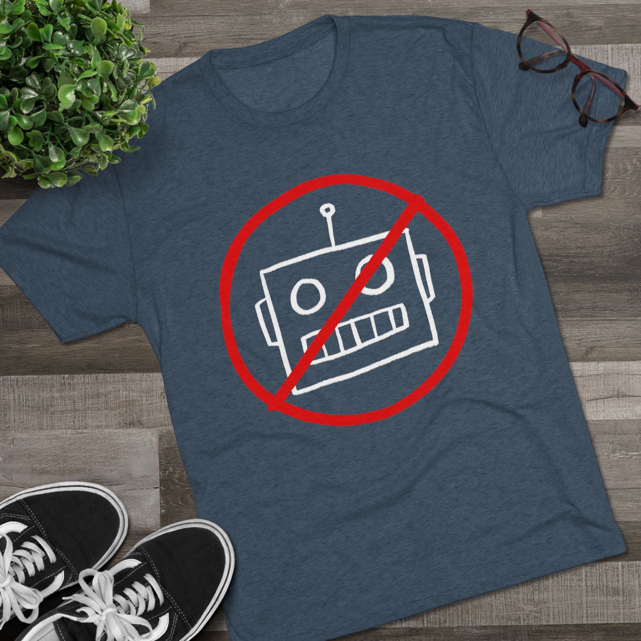 Unisex No AI Robot Tri-Blend Crew Tee