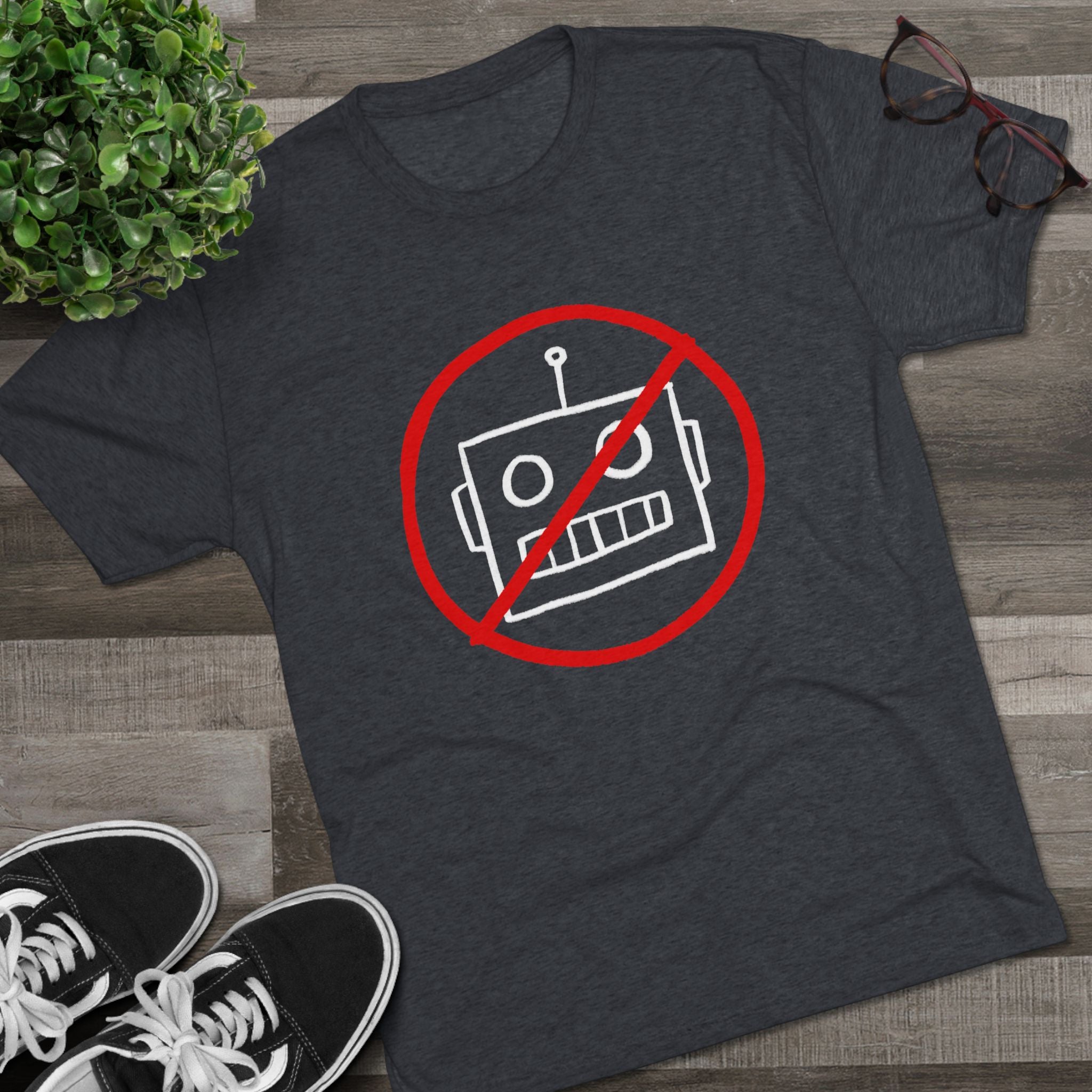 No AI Robot Unisex Tri-Blend Crew Tee