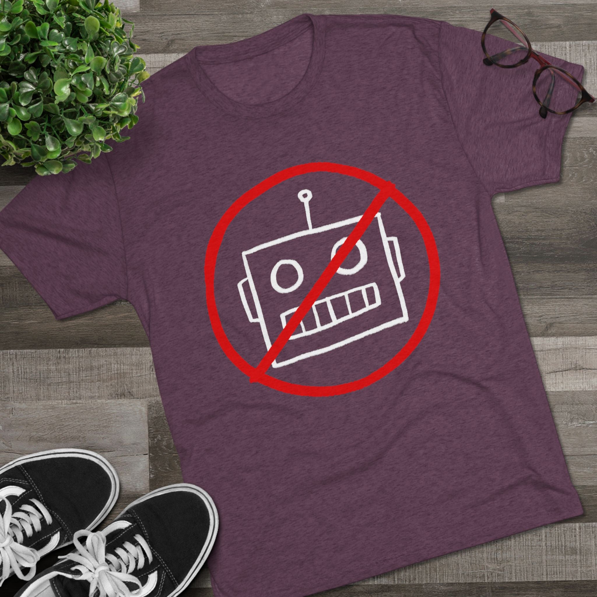 Unisex No AI Robot Tri-Blend Crew Tee