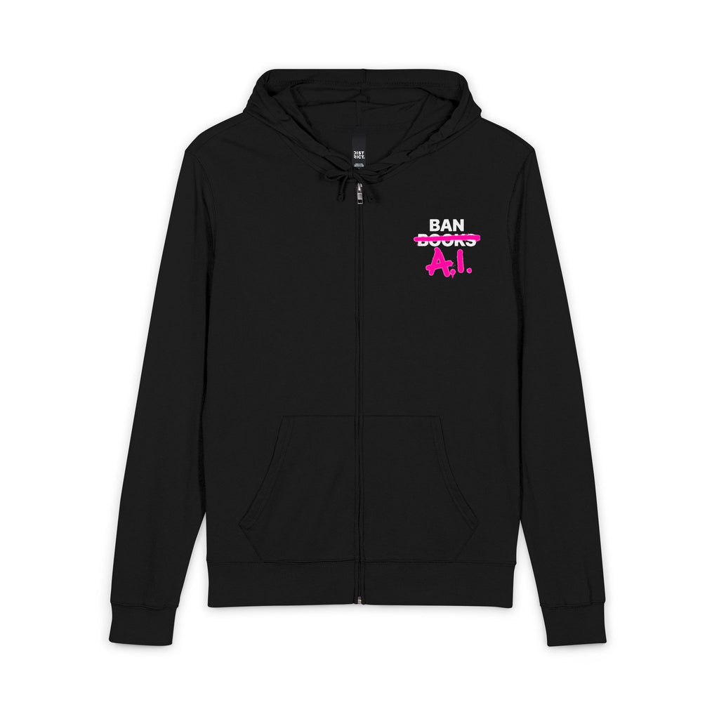Ban AI Not Books Unisex Jersey Full-Zip Hoodie