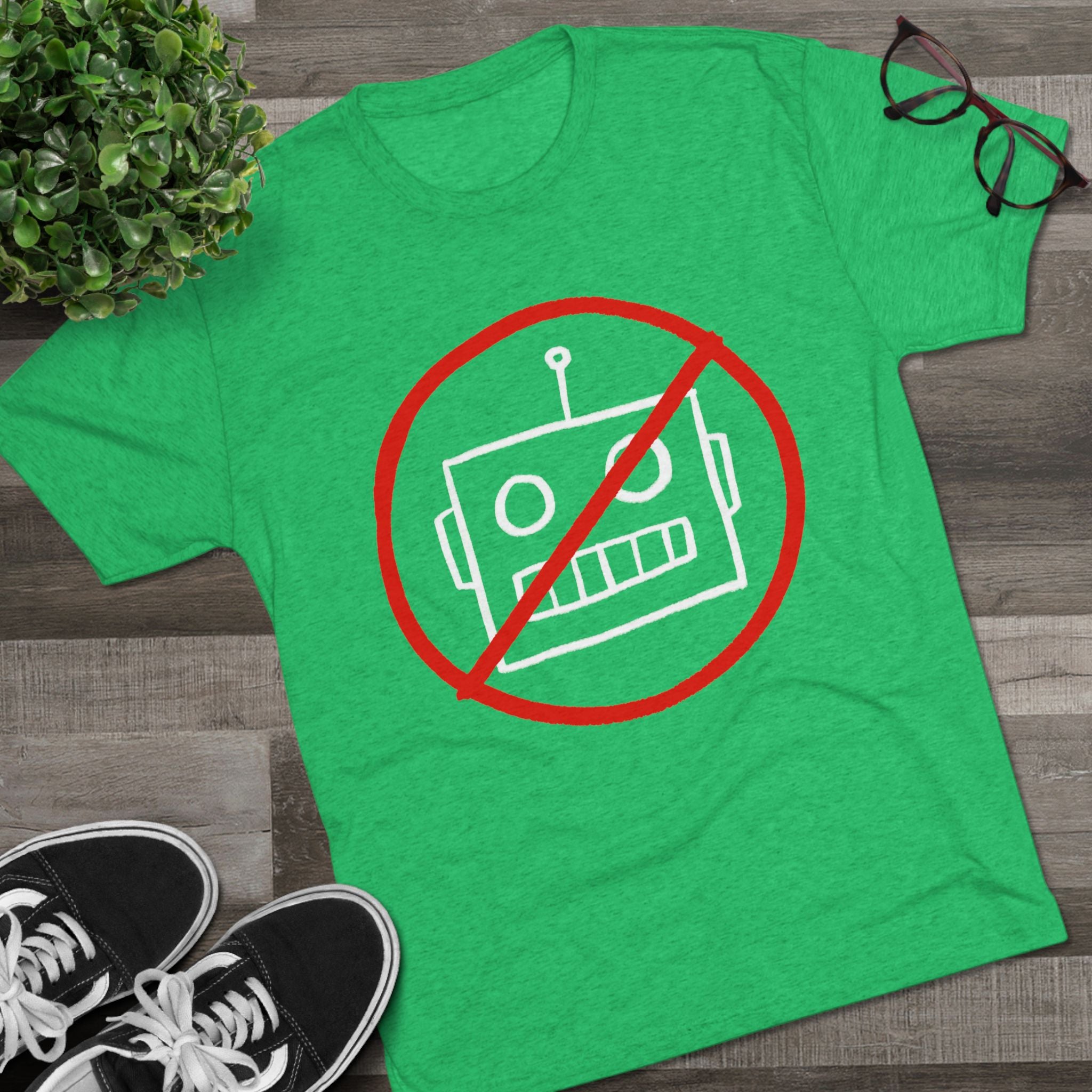 Unisex No AI Robot Tri-Blend Crew Tee