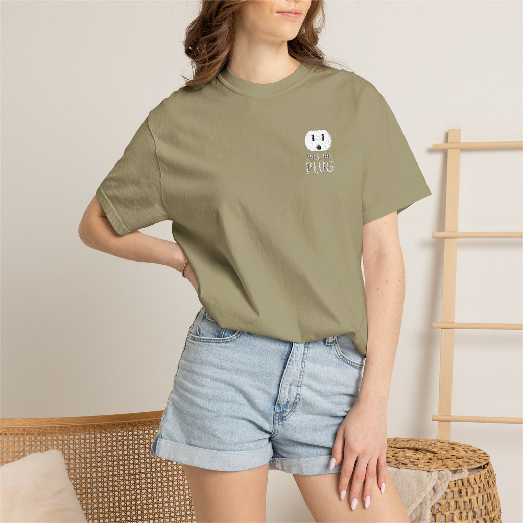 Pull The Plug Unisex T-shirt Pocket Design